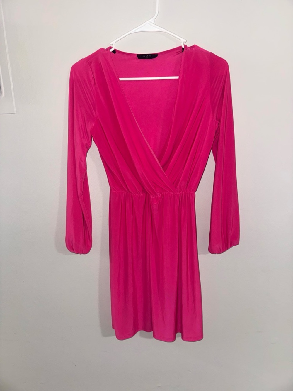 21 Saints Hot Pink Surplice Long Sleeve Mini Dress M